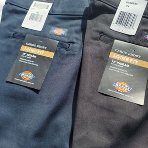 2 Pairs.Dickies Men's Cargo Shorts -Size 34. Dark Blue and Black. 13 Inch Inseam
